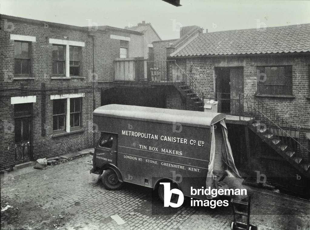 Patmore Street: derelict factory, London, 1952 (b/w photo)