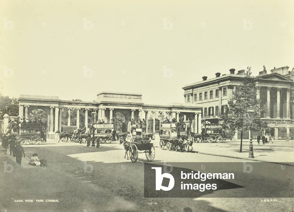Hyde Park Corner, Westminster LB: looking north, 1896 (b/w photo)