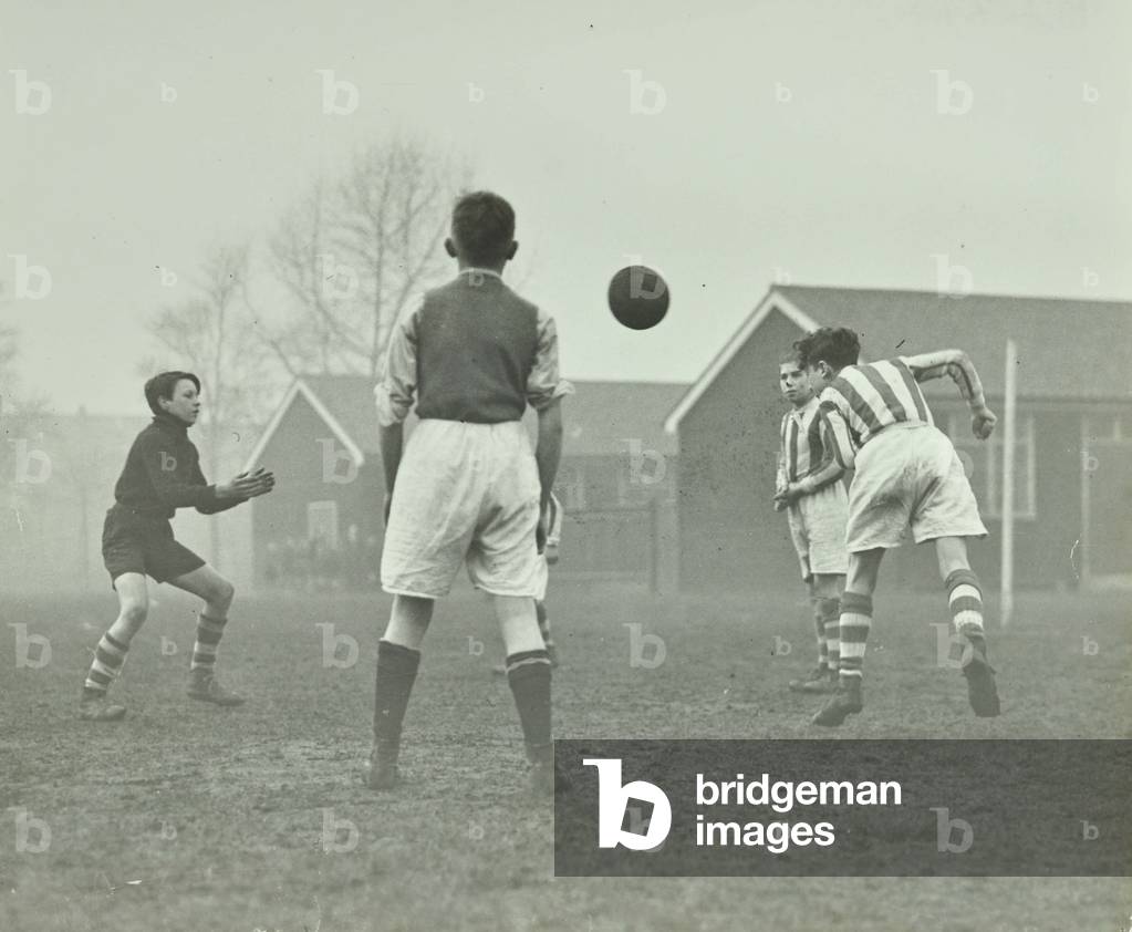 Hackney Marsh Playing Fields: football, London, 1937 (b/w photo)