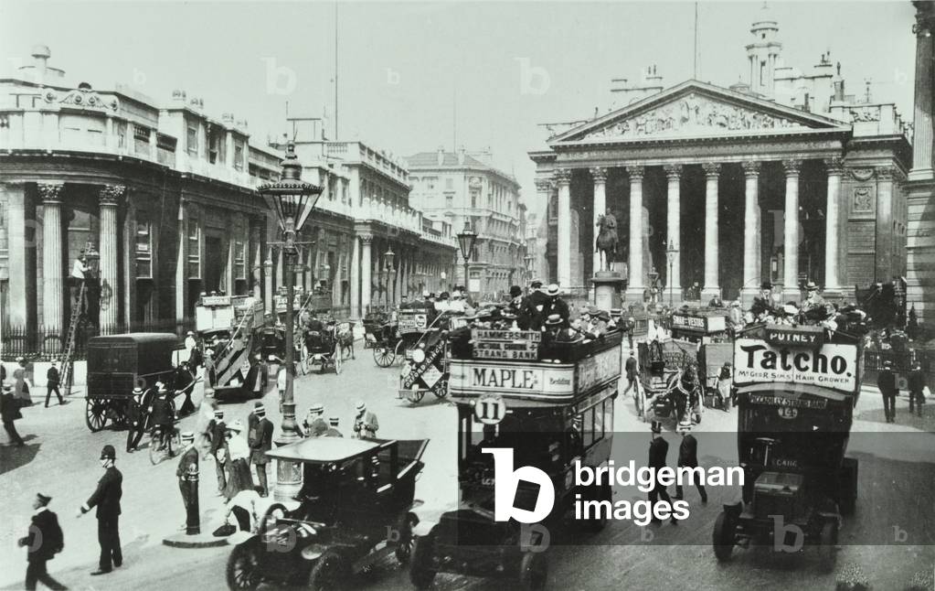 Royal Exchange, Threadneedle Street, City of London, 1914 (b/w photo)