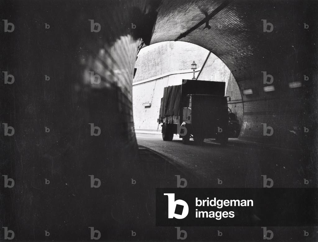 Blackwall Tunnel: vehicle entering the tunnel, 1927 (b/w photo)