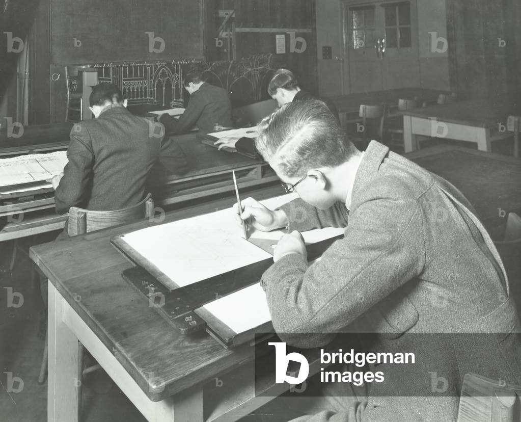 Brixton School of Building: drawing, senior class, 1937 (b/w photo)