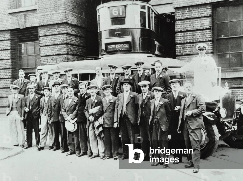 Bow Tram Depot, Fairfield Road: staff outing. , 1932 (b/w photo)
