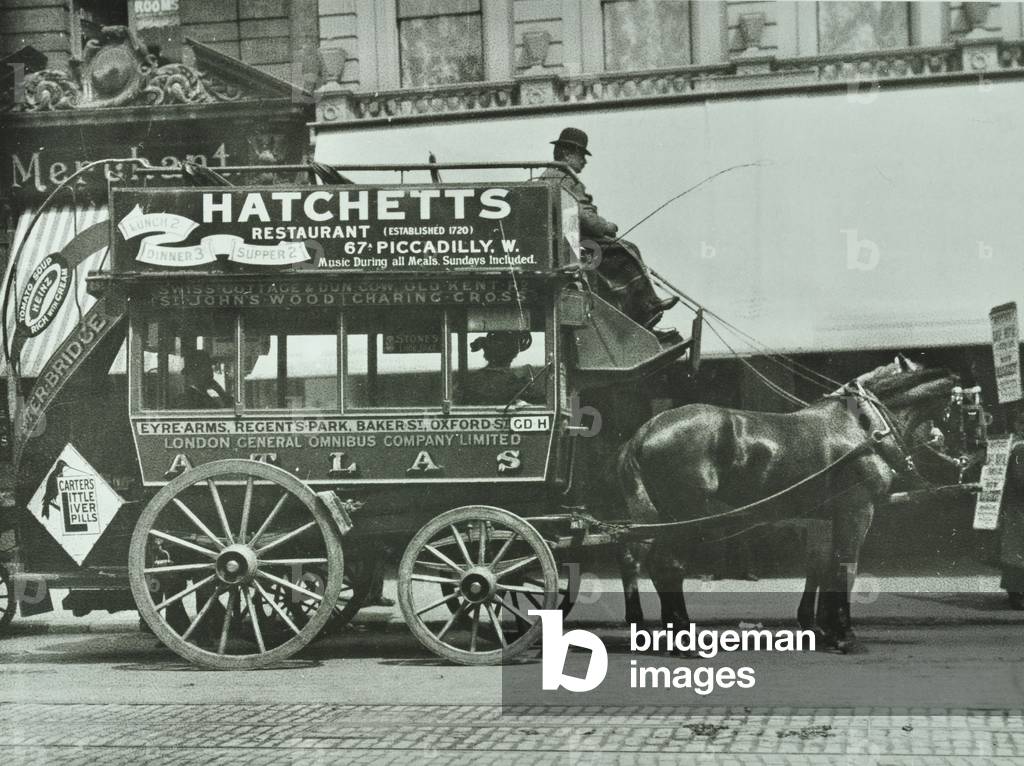 Horse-drawn omnibus of London Central Omnibus Company Ltd, 1906 (b/w photo)