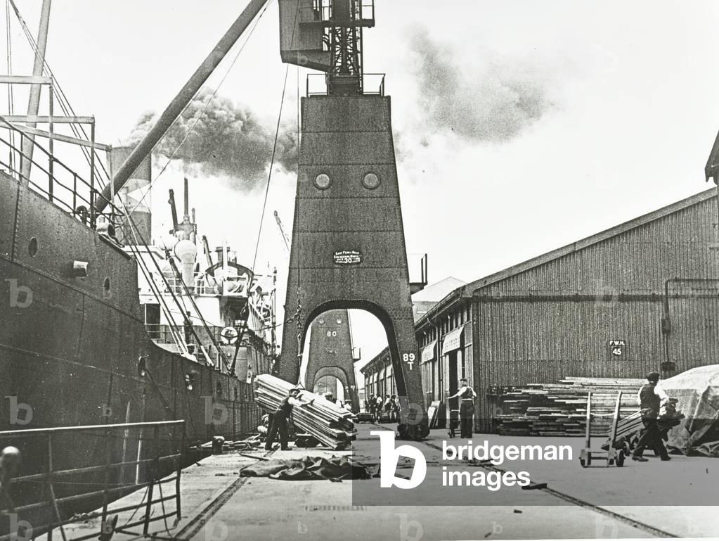Dock scene, London, 1930 (b/w photo)