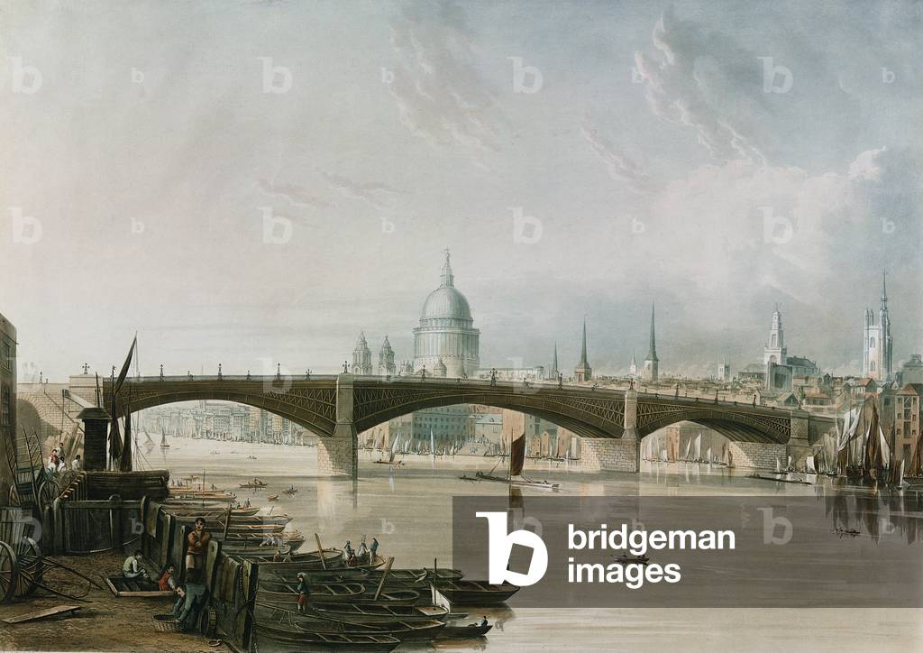 Southwark Iron Bridge, von Bankside aus gesehen, graviert von Thomas Sutherland (geb. 1785), Pub. 1819 von Ack
