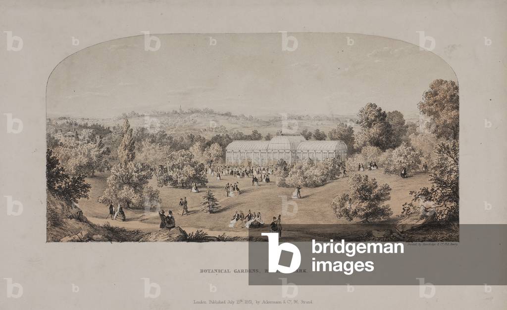 View of the Botanical Gardens, Regent's Park, Marylebone, 1851 (colour litho)