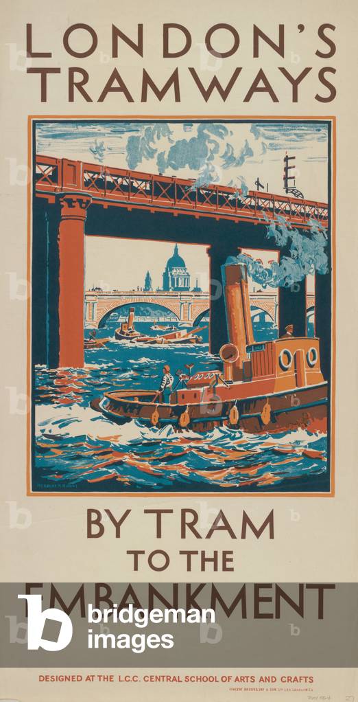By Tram To The Embankment, 1924 (colour litho)