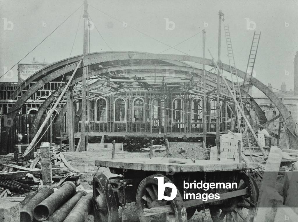 King's Cross Station: construction work in progress, 1862 (b/w photo)