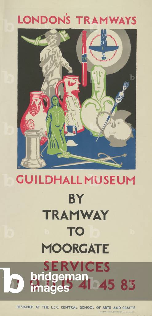 Guildhall Museum By Tramway To Moorgate, Services 5, 9, 11, 15, 41, 45, 83, 1925 (colour litho)