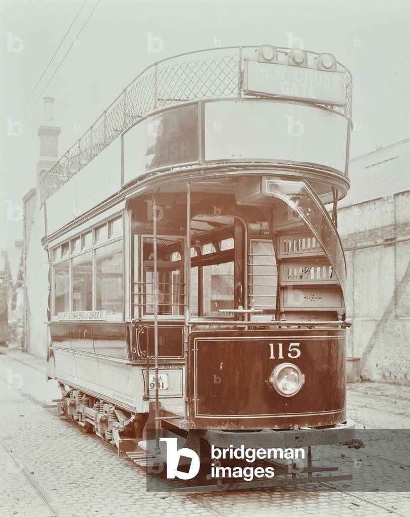 The 115 electric tram to New Cross Gate, 1906 (b/w photo)