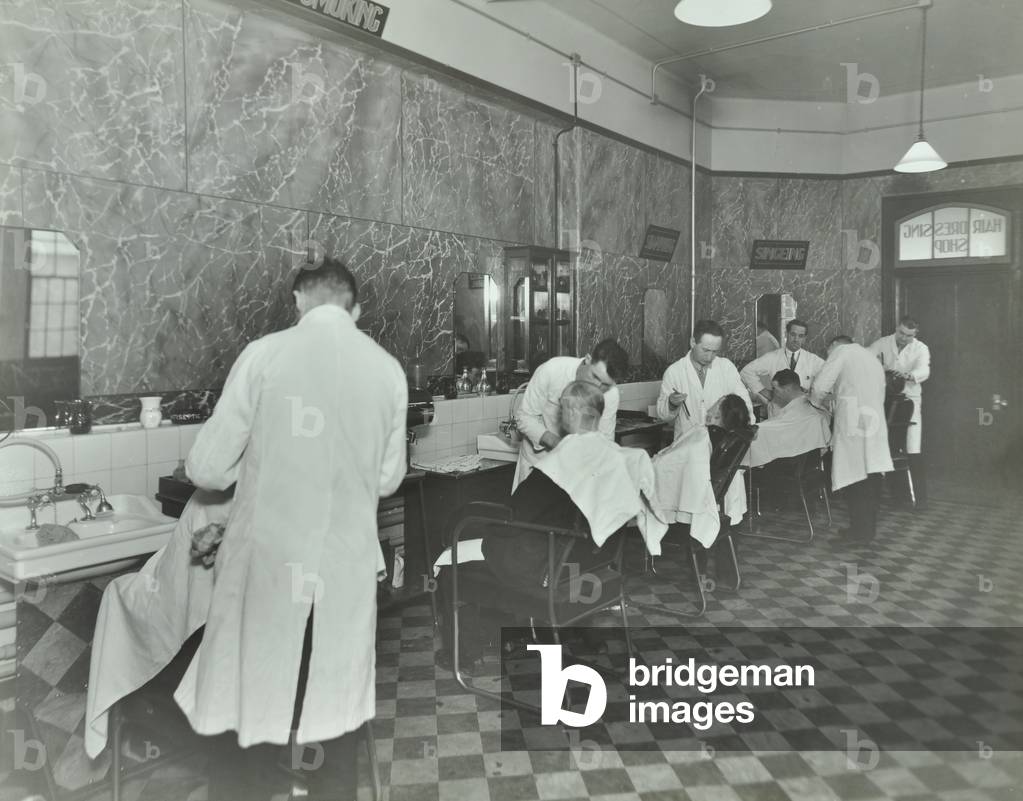 Sutton Training Centre: barber's shop, 1939 (b/w photo)