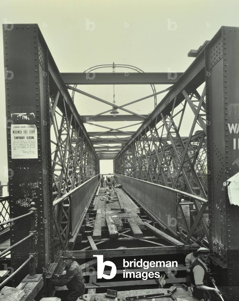 Woolwich Ferry: view of bridge , 1929 (b/w photo)