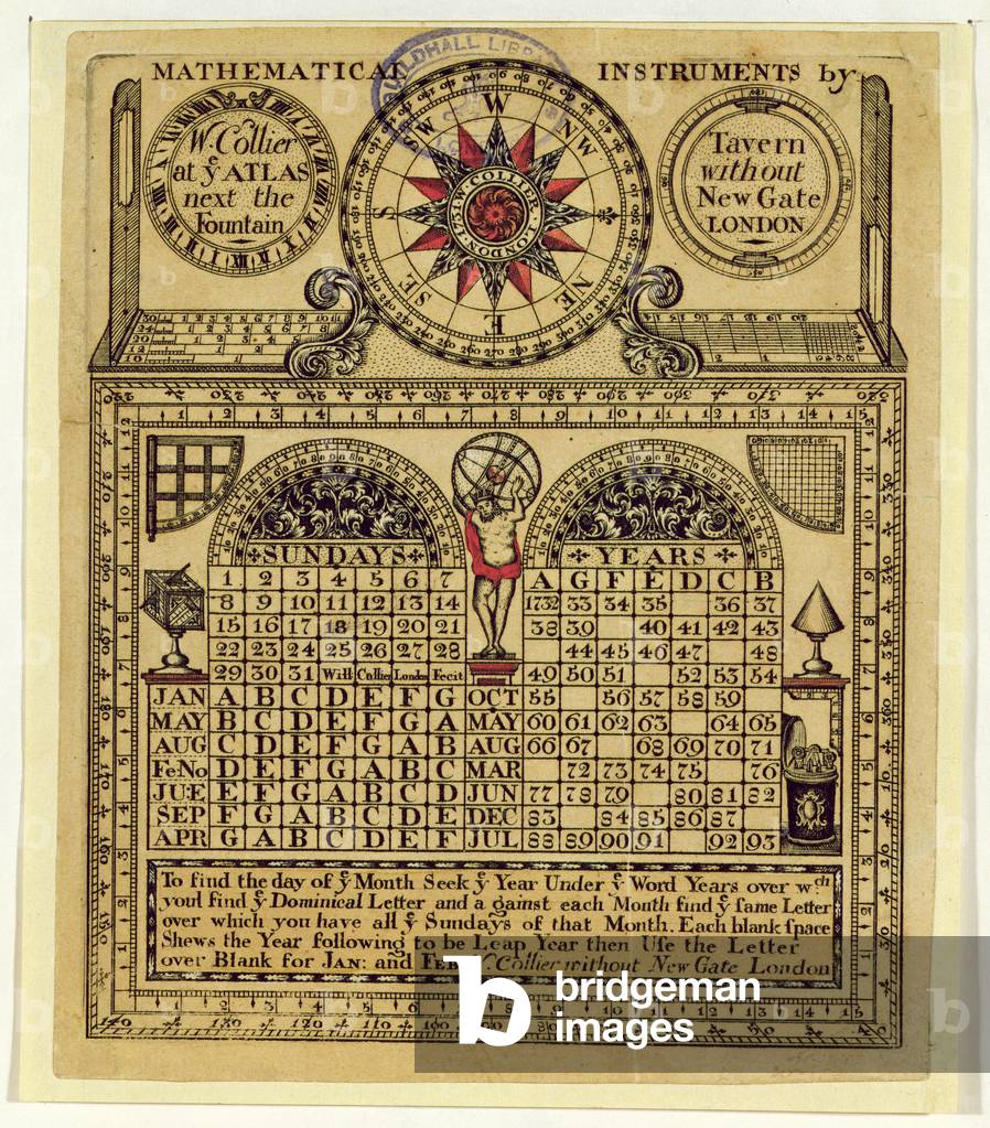 Trade card of W. Collier, maker of Mathematical Instruments, 1731