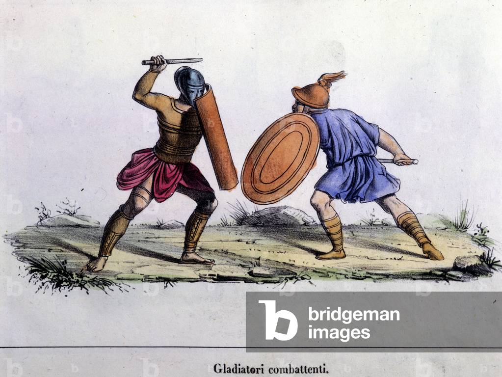 Gladiator fight. 19th century engraving.