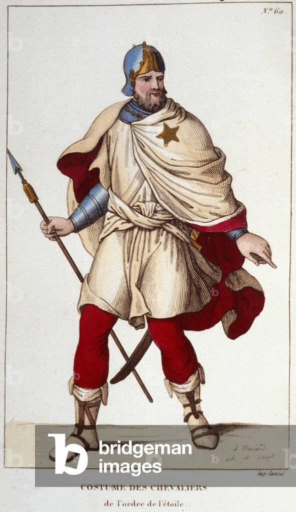 Kostüm des Ritters des Ordens des Sterns, gegründet von Johannes II. dem Guten, im Jahr 1351. Stich von 1830