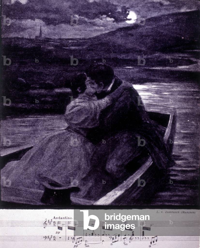Illustration for the Beau Danube Bleu by Johann Strauss (1825-1899), Austrian conductor and composer.