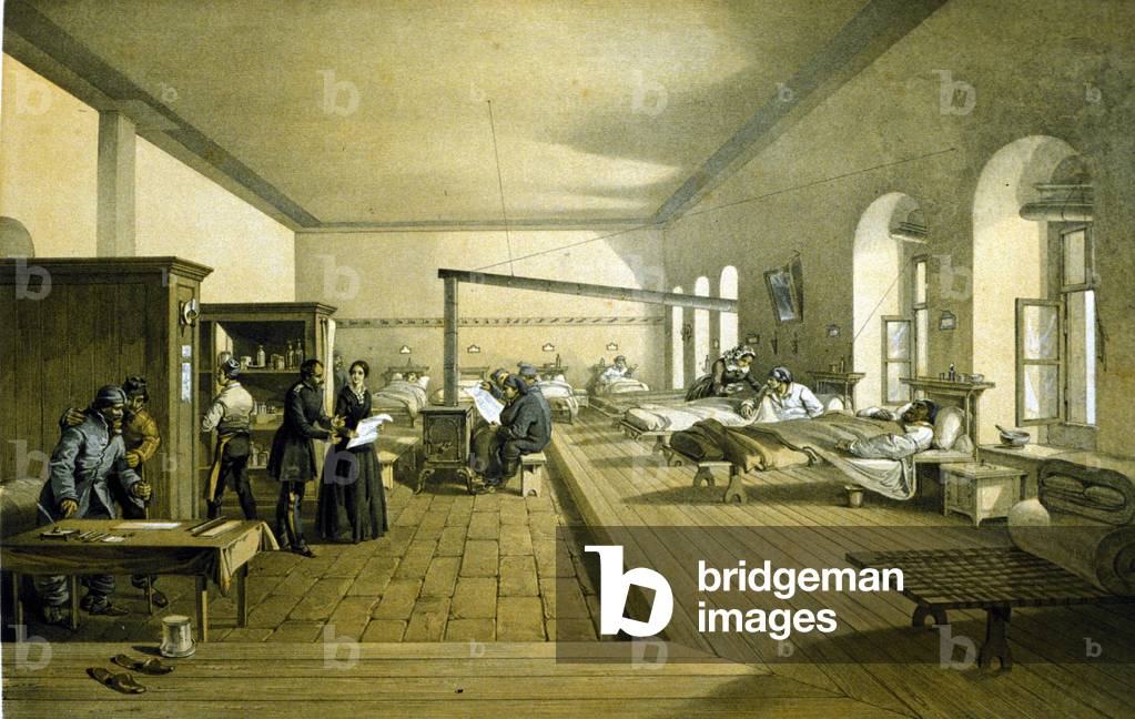 Florence Nightingale (1820 - 1910) in a hospital in Scutari in Turkey around 1855