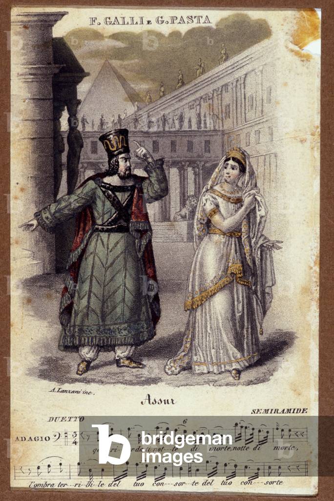 Duo between Giuditta Pasta and Filippo Galli in the opera “Semiramide”” (Semiramis) by Gioachino Rossini (1792-1868)