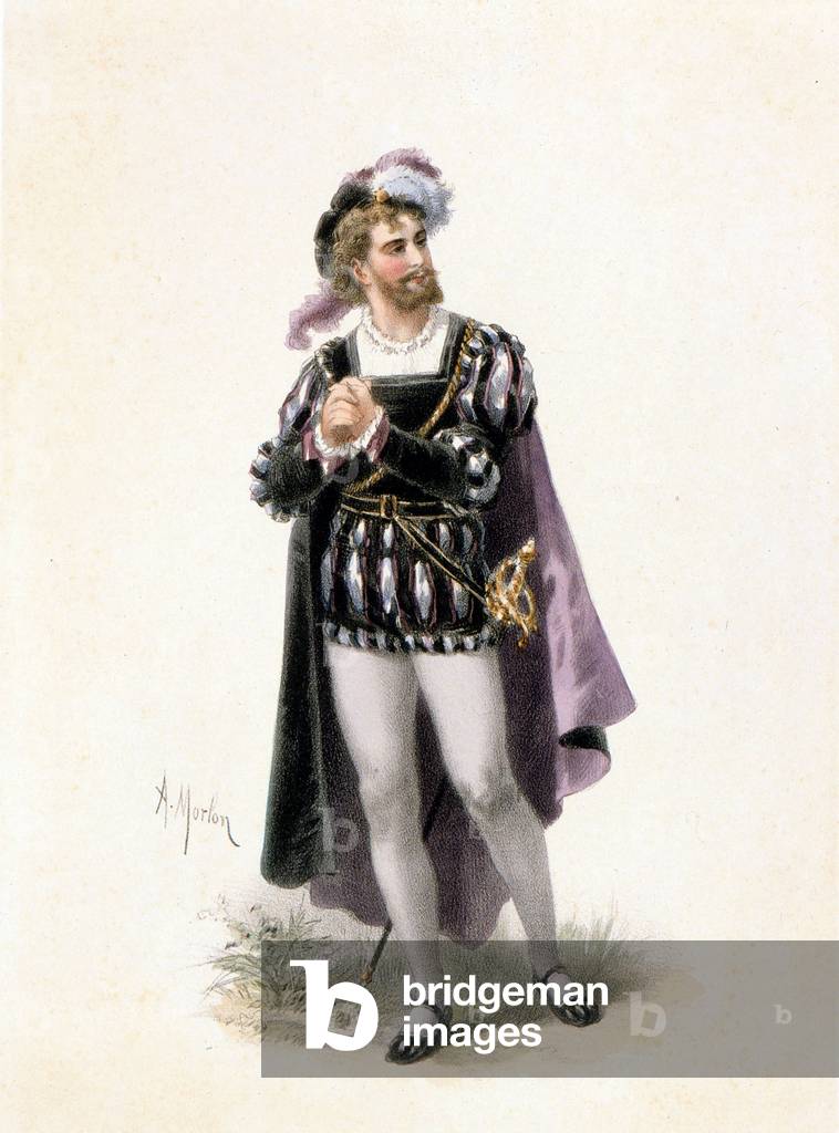Basse, Colin, in the role of Faust in the opera “” Faust”” by Charles Gounod (1818-1893). Drawing by A. Morton. 19th century.