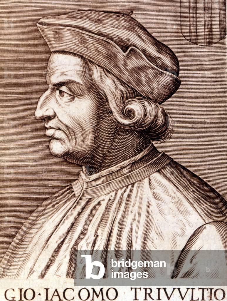 Portrait of Giangiacomo Trivulzio (Marshal Trivulce) Marquis de Vigevano in french Trivulce. Marshal of France (1448 to 1518). Engraving of the 17th century