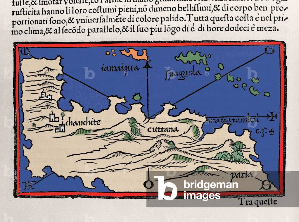 Representation of the Caribbean Islands and the coasts of Venezuela. Isolario (map of islands) by Benedetto Bo