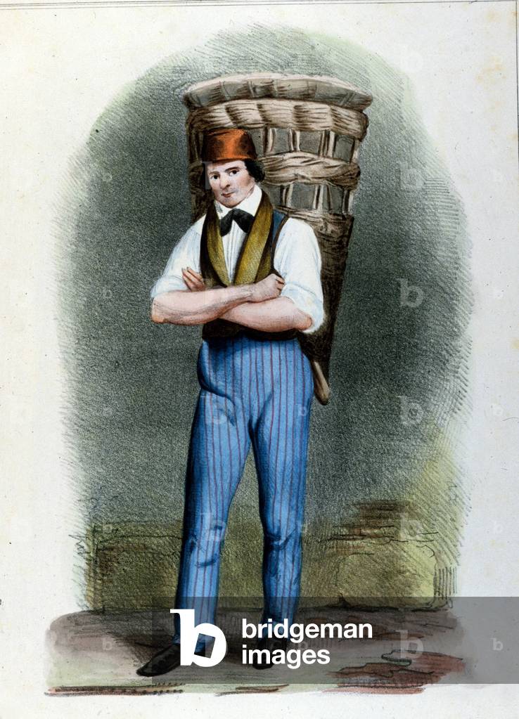 A traveling salesman of bread. Milan engraving around 1820.