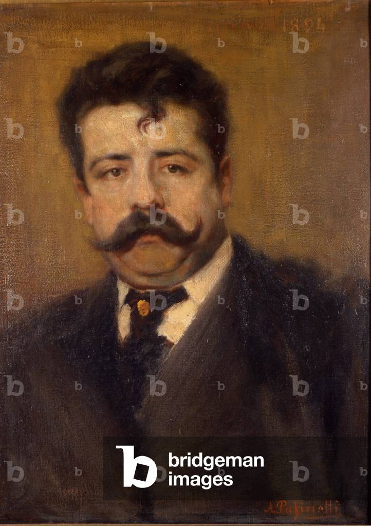 Portrait of Ruggero Leoncavallo. Italian composer (1858 to 1919) Painting by Antonio Pasinetti (1863-1940). of 1894. Museo della Scala in Milan.