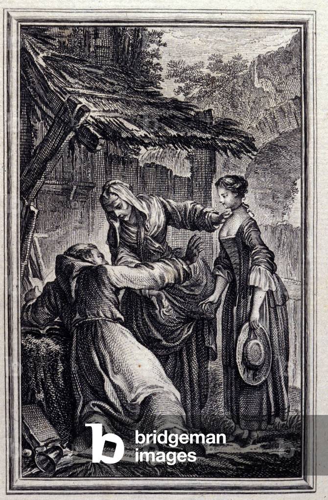 L'Hermite - in “” Tales et nouvelles en vers”” by Jean La Fontaine. 1776. Illustration by P.P. Choffard.