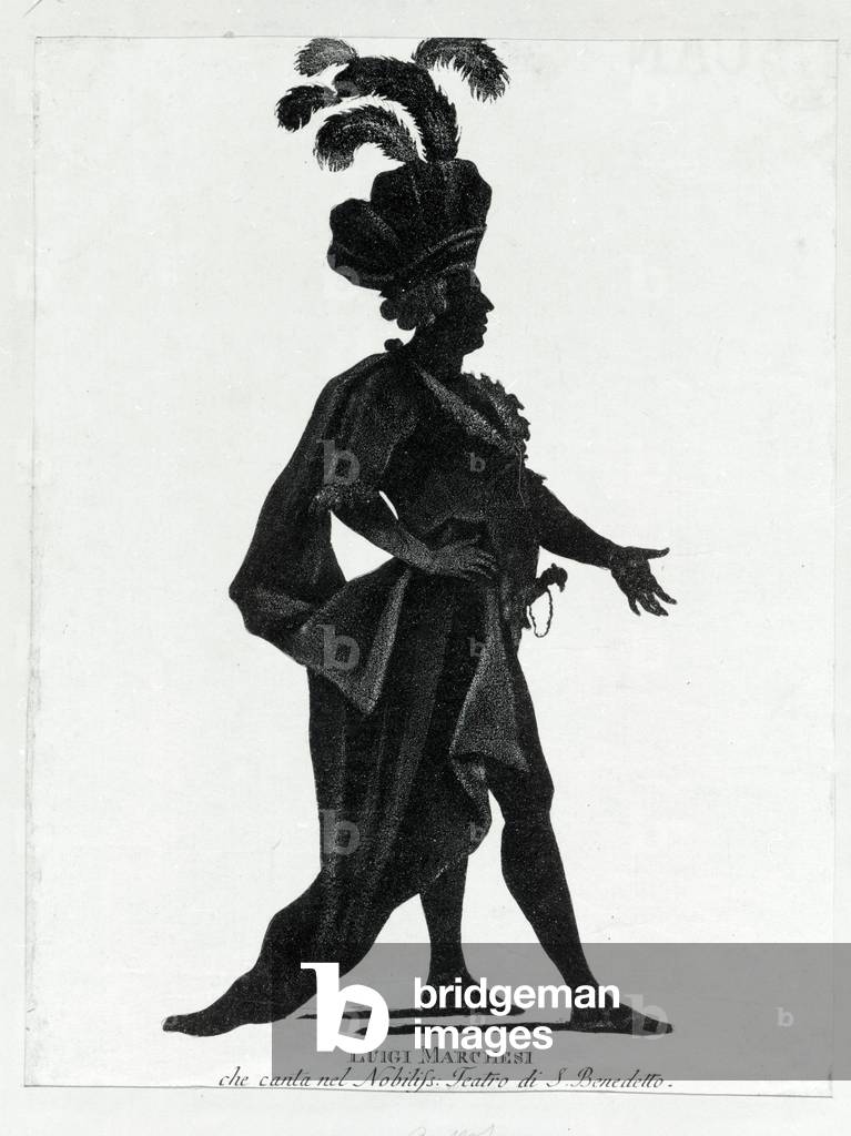 Performance of the Italian castrate Luigi Marchesi (1754 - 1829) also known as Marchesini singing at the theater of San Benedetto.