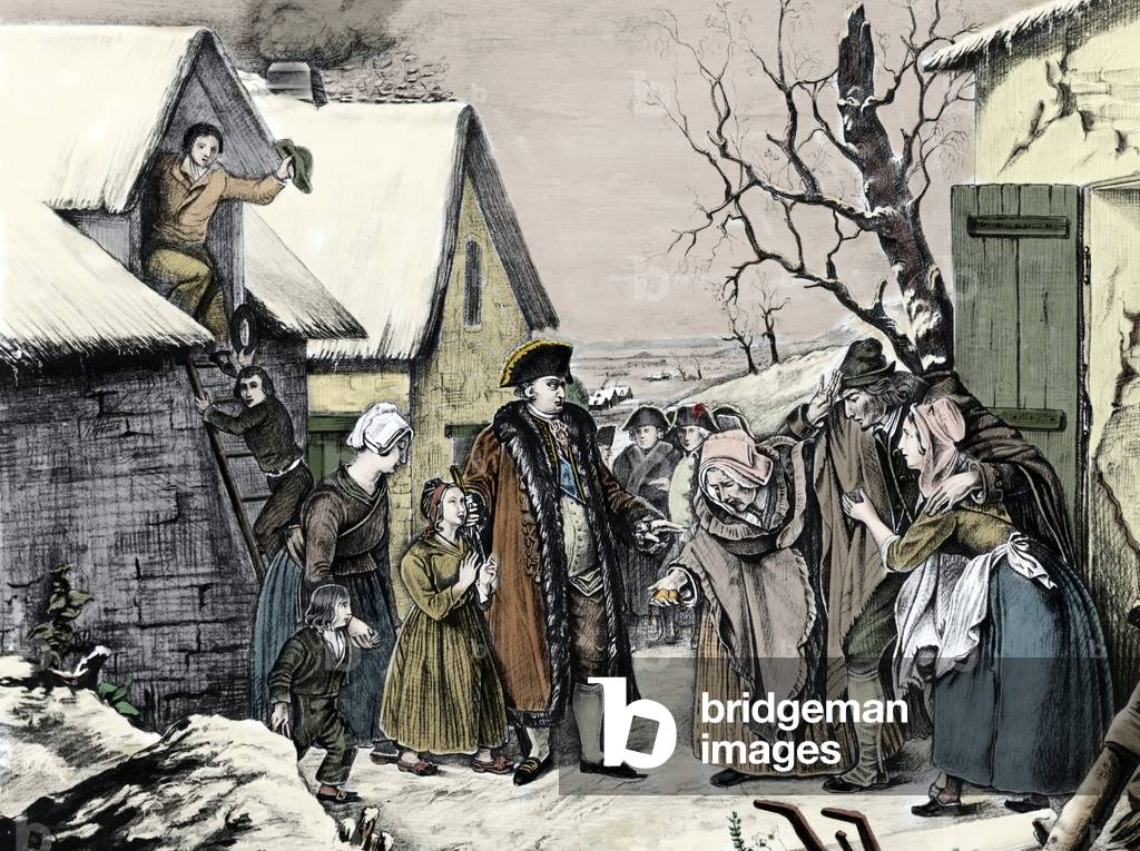 "Re Luigi XVI distribuisce mandorle ai poveri di Versailles durante l'inverno del 1788»" 1801 di Unknown Artis