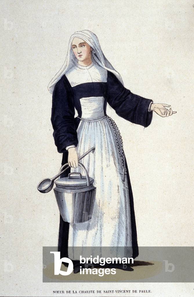 Sister of the Charity of Saint Vincent de Paul. Engraving from an album on religious orders, Paris, 1840