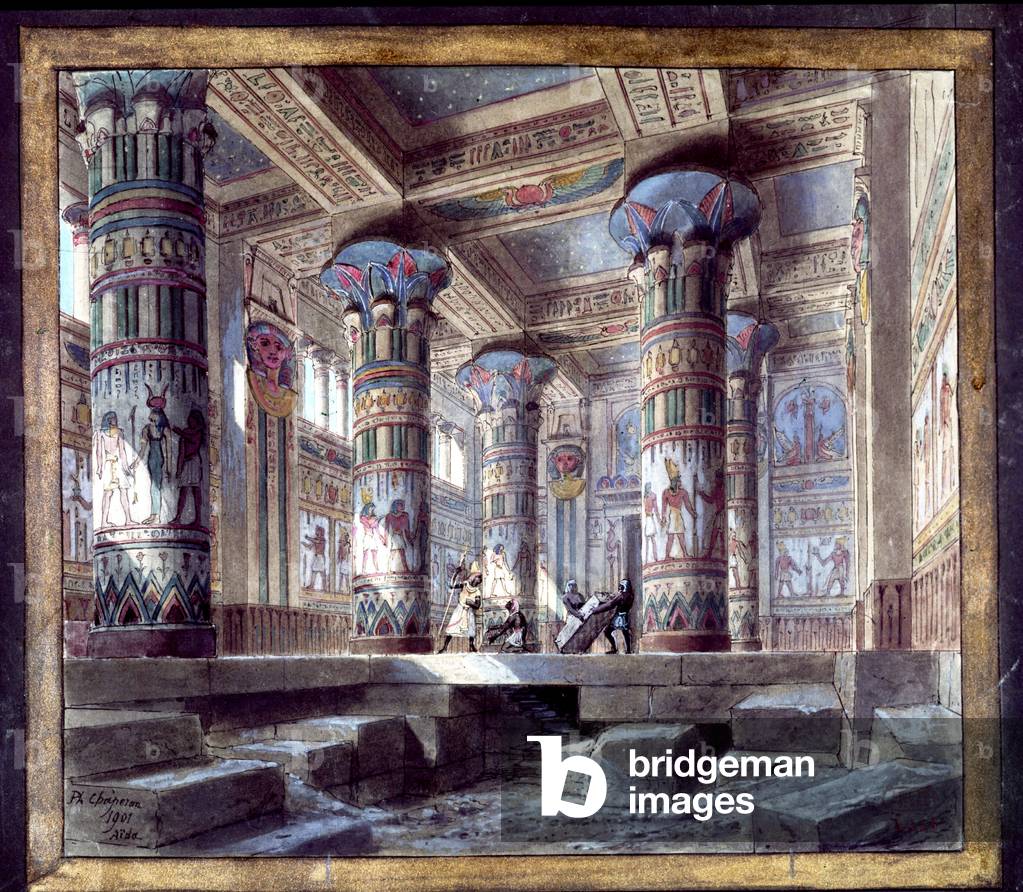 Scenography of Philippe Chaperon for the opera Aida by Giuseppe Verdi (1813-1901): the temple of Isis 1901. Museo del Teatro alla Scala, Milan.