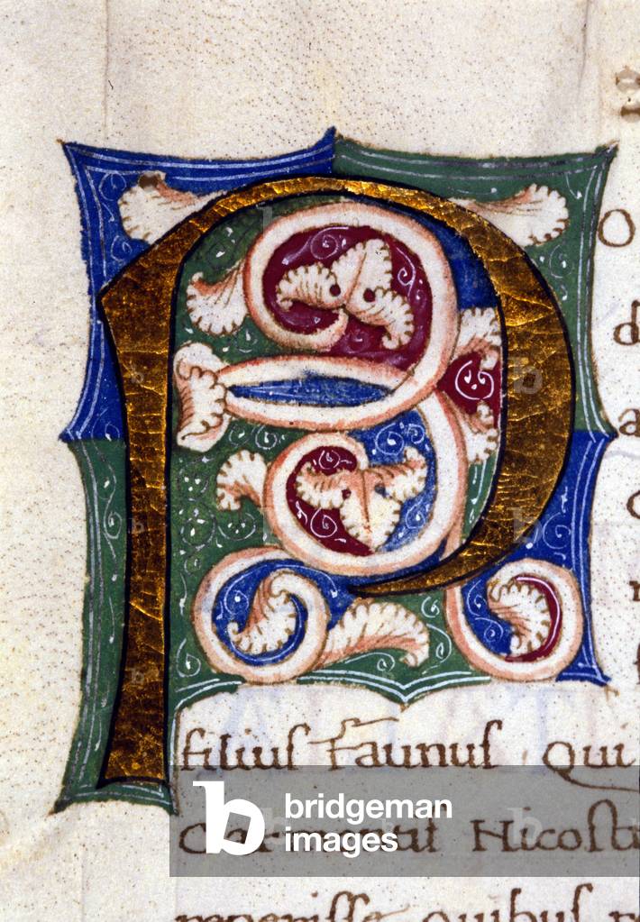 Alphabet: miniaturated letter P, 15th century manuscript.