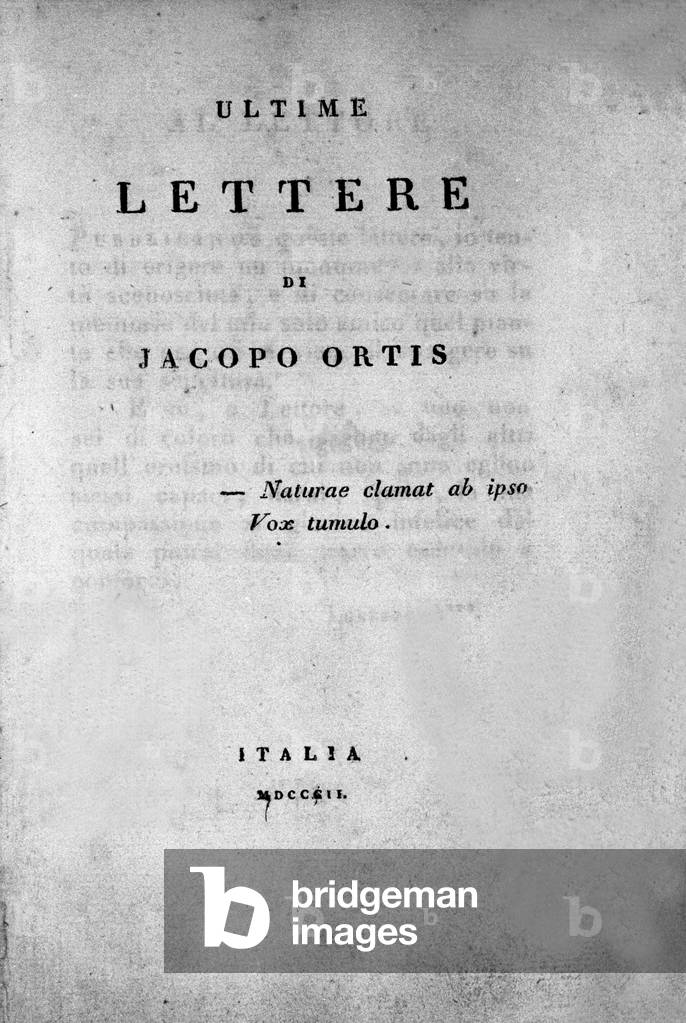 Frontispice of “The Last Letters of Jacopo Ortis”” by Italian poet and playwright Ugo Foscolo (1778-1827) 1802