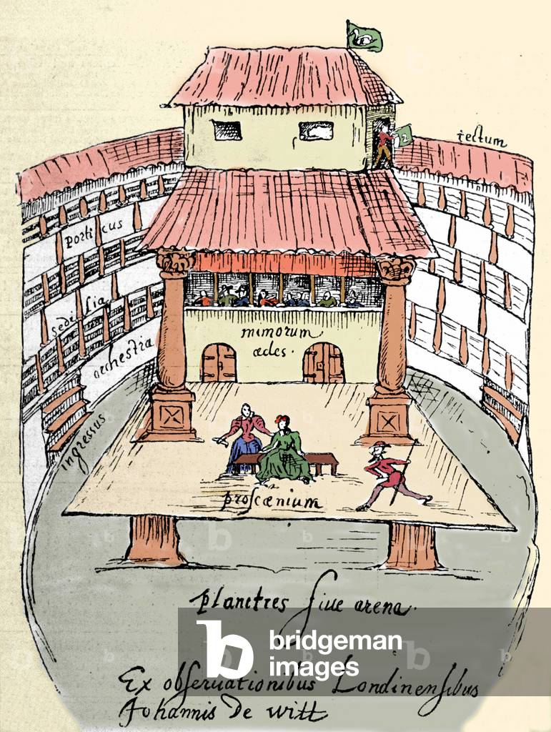 View of the Swan Theatre in London at the time of William Shakespeare (1564-1612). Drawing by Johann de Witt, 1596.