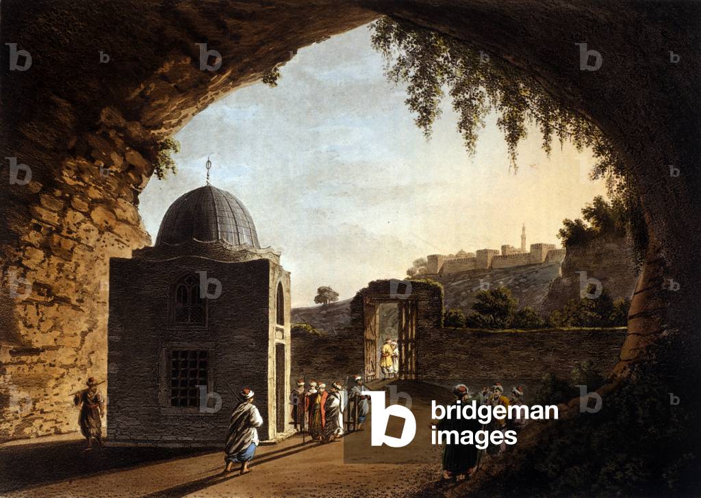 View of the tomb of the prophete Jeremiah in Jerusalem. 19th century lithograph