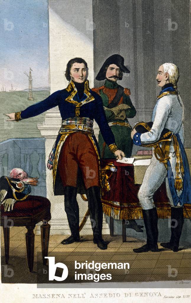 Marshal André Masséna (1756-1817) at the siege of Genes in April 1800, 19th century (engraving)