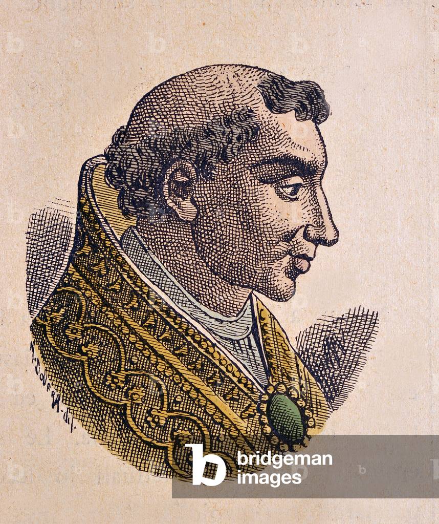 Portrait of the Pope Theodore II (Theodorus or Teodoro) (897), 1898 (engraving with later colouration)