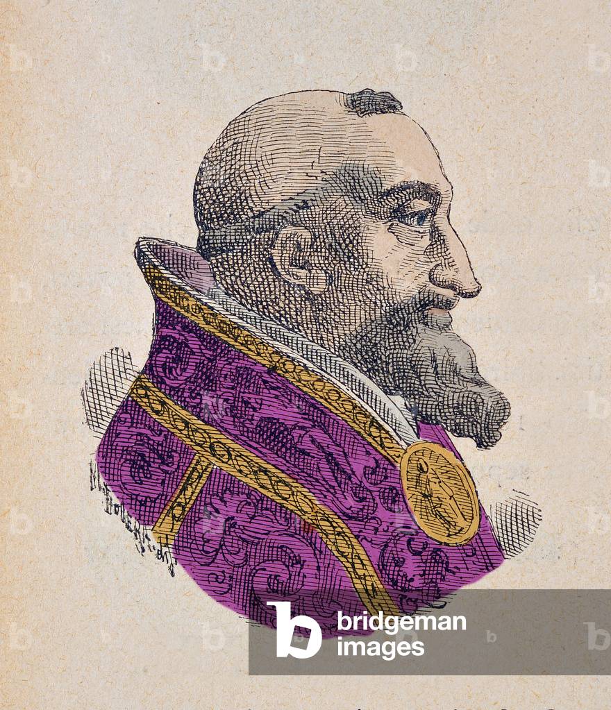 Portrait of the Pope Gregoire XV (Gregorio, Gregorius or Gregory) (1621-1623), 1898 (engraving with later colouration)