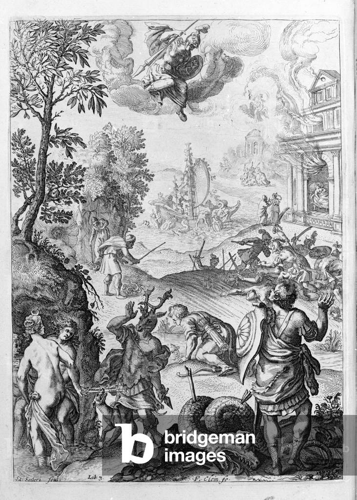 Ovide (Ovidius) - illustration for book 15 - (P. Ovidii Nasonis Metamorphose libri XV um notis TH. Farnabii.) note by Thomas Farnaby (Farnabia) (1575-1647)