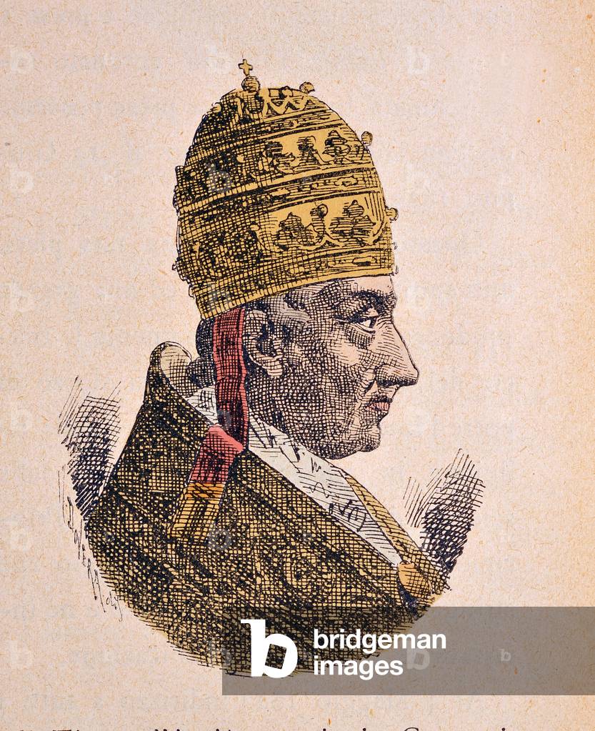 Portrait of the Pope Leon XII (Leo, Leone) (1823-1829), 1898 (engraving with later colouration)