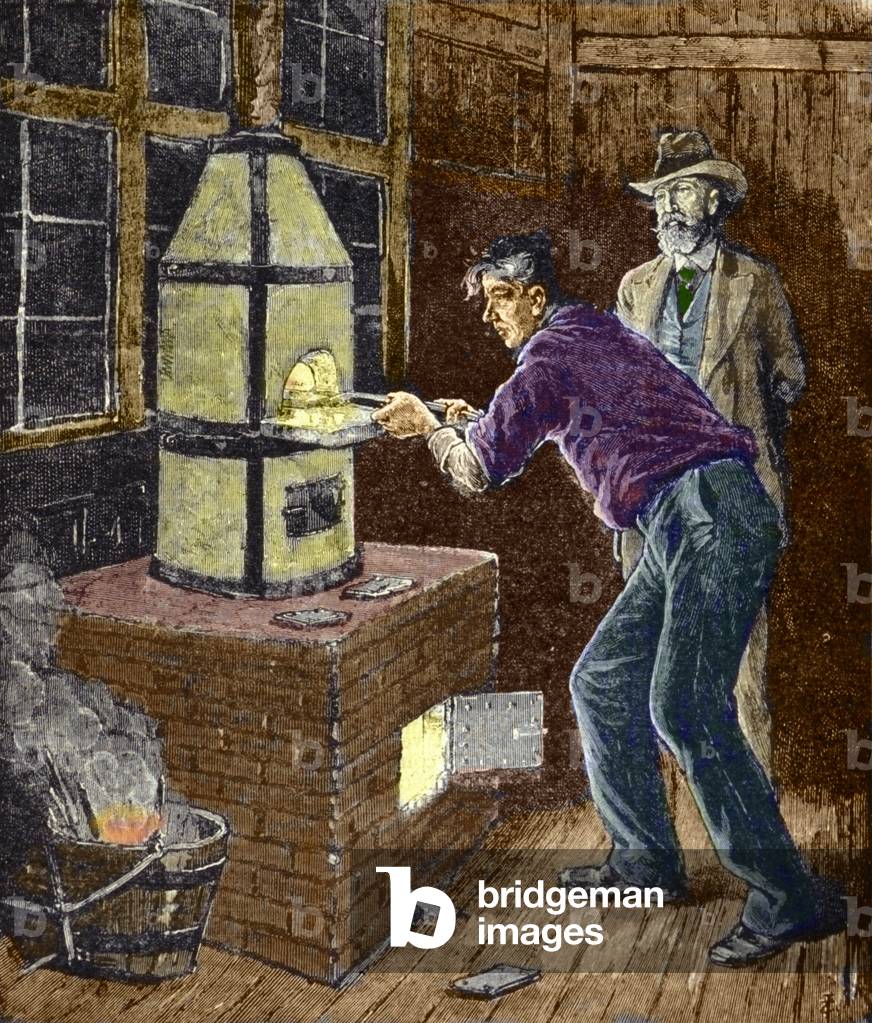 Thomas Edison experiments around 1879 with carbon paper for the incandescent lamp.