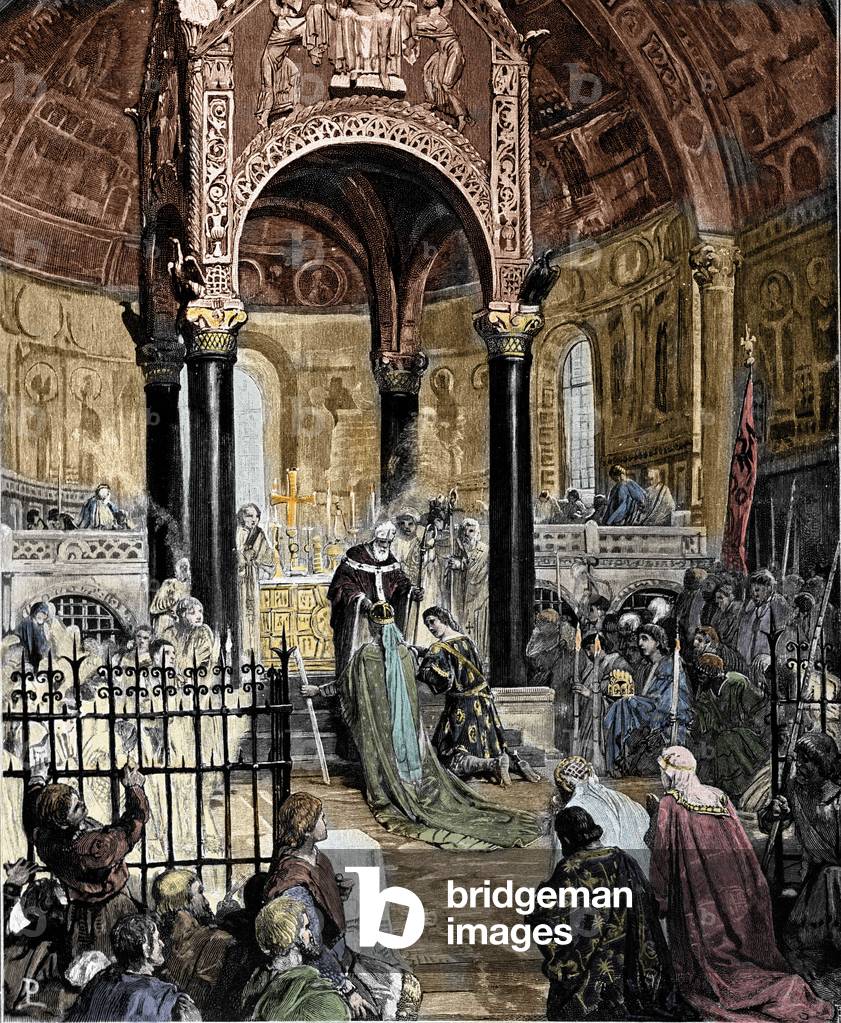 Marriage of Henry VI with Princess Normandy Constance of Hauteville (nza d'Altavilla) in the Basilica of St. Ambrose in Milan in 1186. Illustration of Pogliaghi, 19th century.