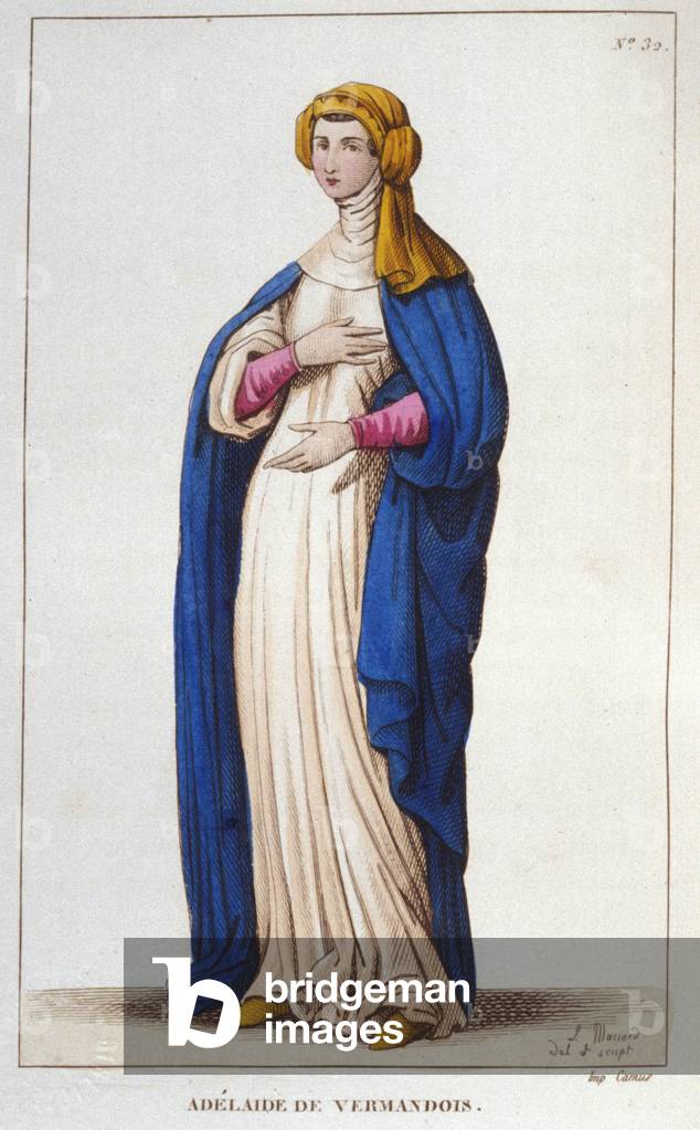 Portrait of Adelaide of Vermandois (1065-1024). Capetians dynasty. Engraving from 1830.