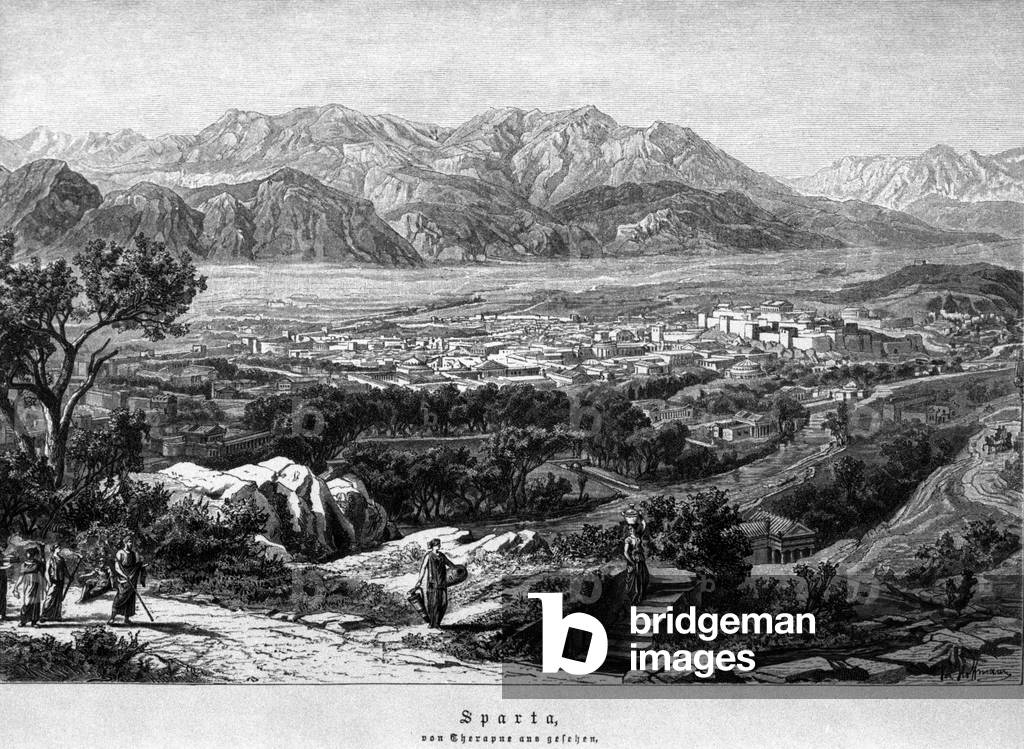 View of Sparta. 19th century engraving.