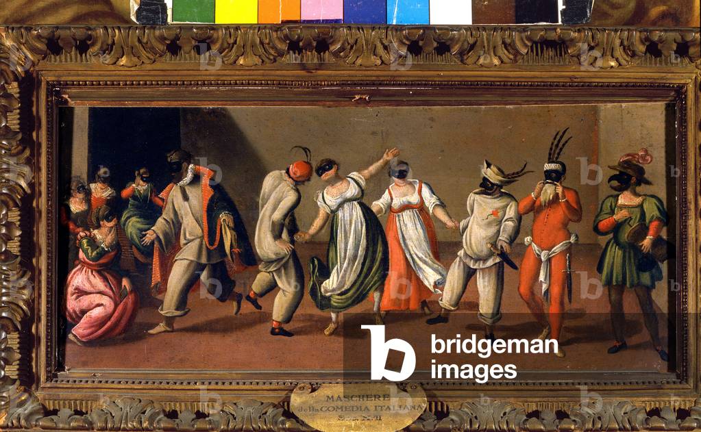 Italian masks of the Commedia dell'Arte. Anonymous 17th century Milan Museo Scala