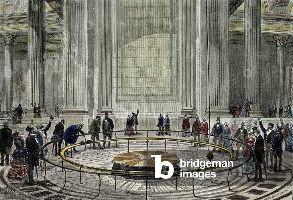 The famous experience of the Pendulum by Leon Foucault in 1851 demonstrating the rotation of the Earth at the Pantheon in Paris.