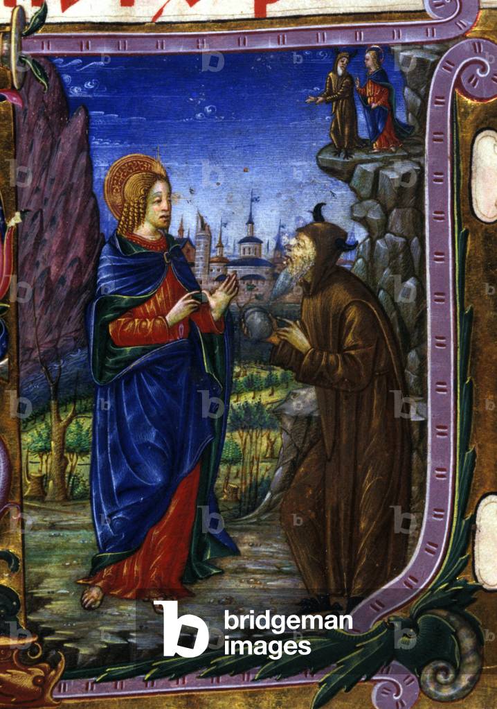 The Temptation of Christ. 15th century manuscript.