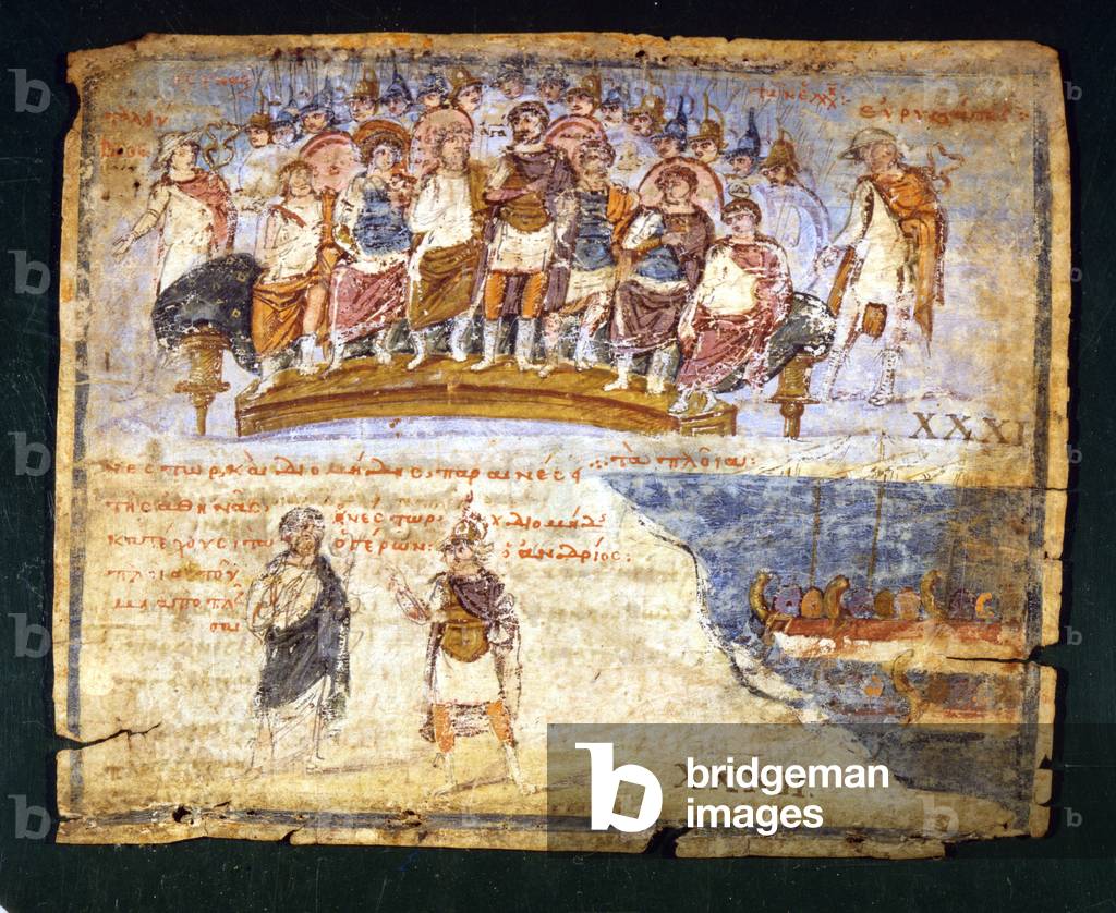 Ilias Picta: scene of the Iliad of Homer, 5th century AD. J.C. Above: Agamemnon proposes to leave Troy. Below: Diomedes and Nestor clash with each other (Book IX, vv. 31).